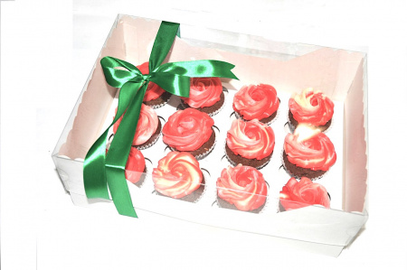 Коробка с прозрачной крышкой 12 капкейков 34*24*12 см