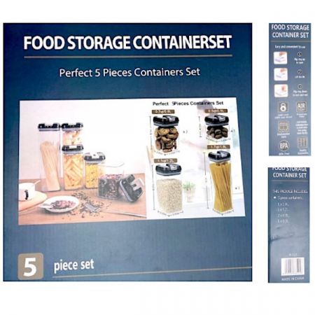 Набор 5 шт пластиковых герметичных контейнеров-баночек для хранения продуктов