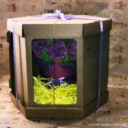 Коробка с окошками 26•26•26 см КРАФТ (Шесть граней, мгк, 3 части)